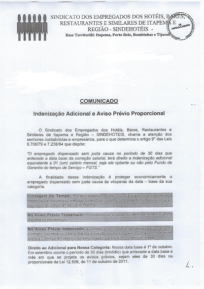 COMUNICADO INDENIZAÇÃO ADICIONAL DEMISSÃO SEM JUSTA CAUSA(30 A 90 DIAS) X AVISO PRÉVIO