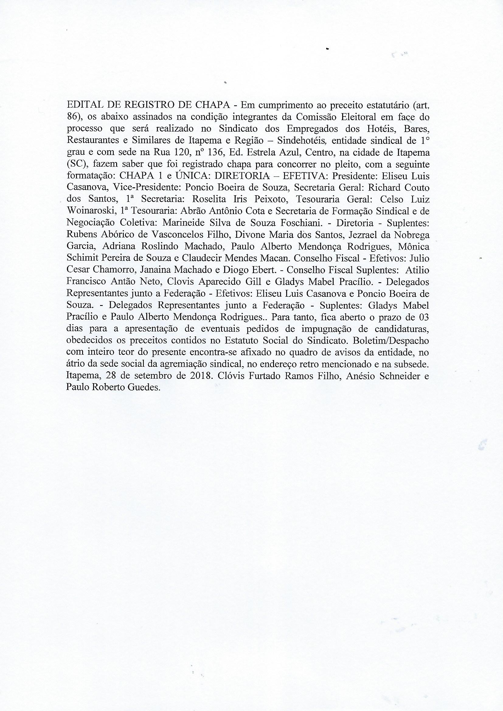 Edital de Registro de Chapa