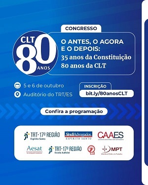 Seminário em comemoração aos 80 anos da CLT ocorre nesta quinta em Vitória (ES)