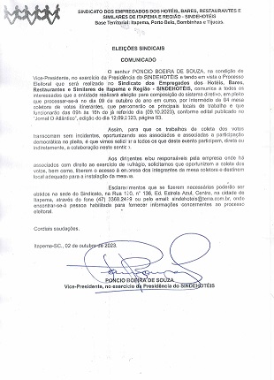 ELEIÇÕES SINDICAIS - COMUNICADO