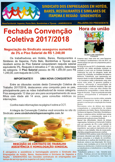 NOVO INFORMATIVO JANEIRO 2018, EXPLICA CONVENÇÃO COLETIVA DE TRABALHO 2017 2018