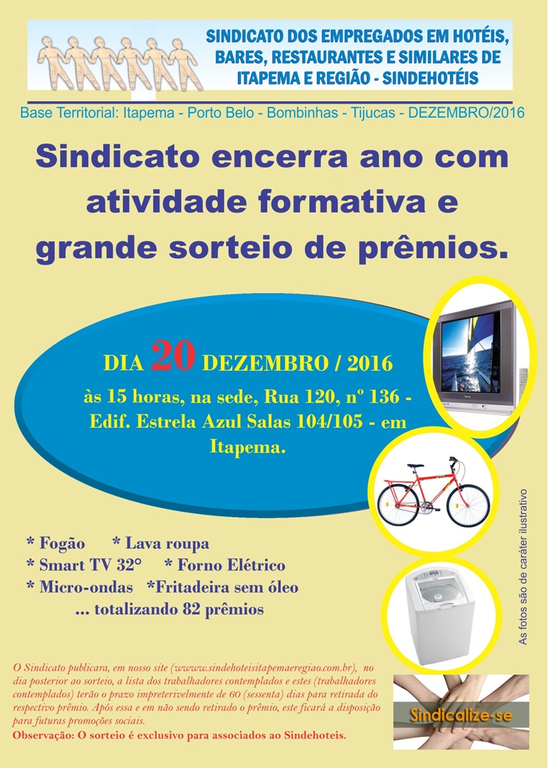 SINDICATO REALIZA PELO TERCEIRO ANO CONSECUTIVO, NA PRÓXIMA TERÇA- FEIRA (DIA 20 DE DEZEMBRO), ATIVIDADE FORMATIVA E GRANDE SORTEIO DE PRÊMIOS