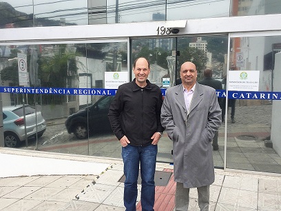 Presidente Eliseu Luis Casanova, em visita a Superintendência do Ministério do Trabalho e Emprego de Santa Catarina em Florianópolis
