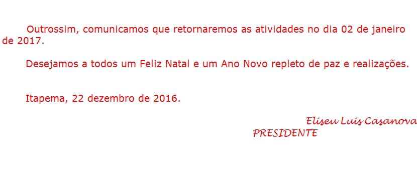 EXPEDIENTE NESTE FINAL DE ANO 2016