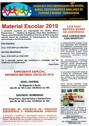 MATERIAL ESCOLAR 2019 - SÓCIOS SINDICATO - RESCISÃO CONTRATO DE TRABALHO